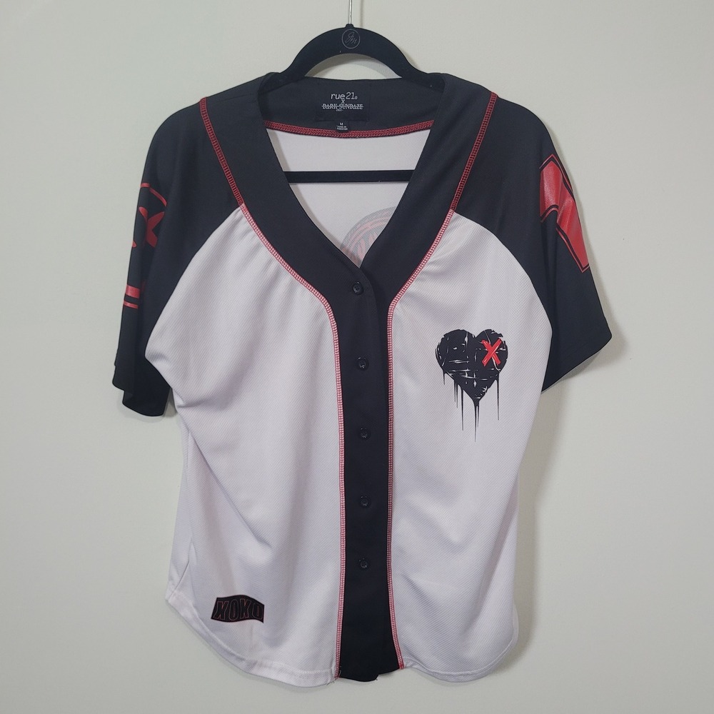 rue21 Size M Baseball Jersey White Black Red Graphic Dark Sundaze Emo Grunge